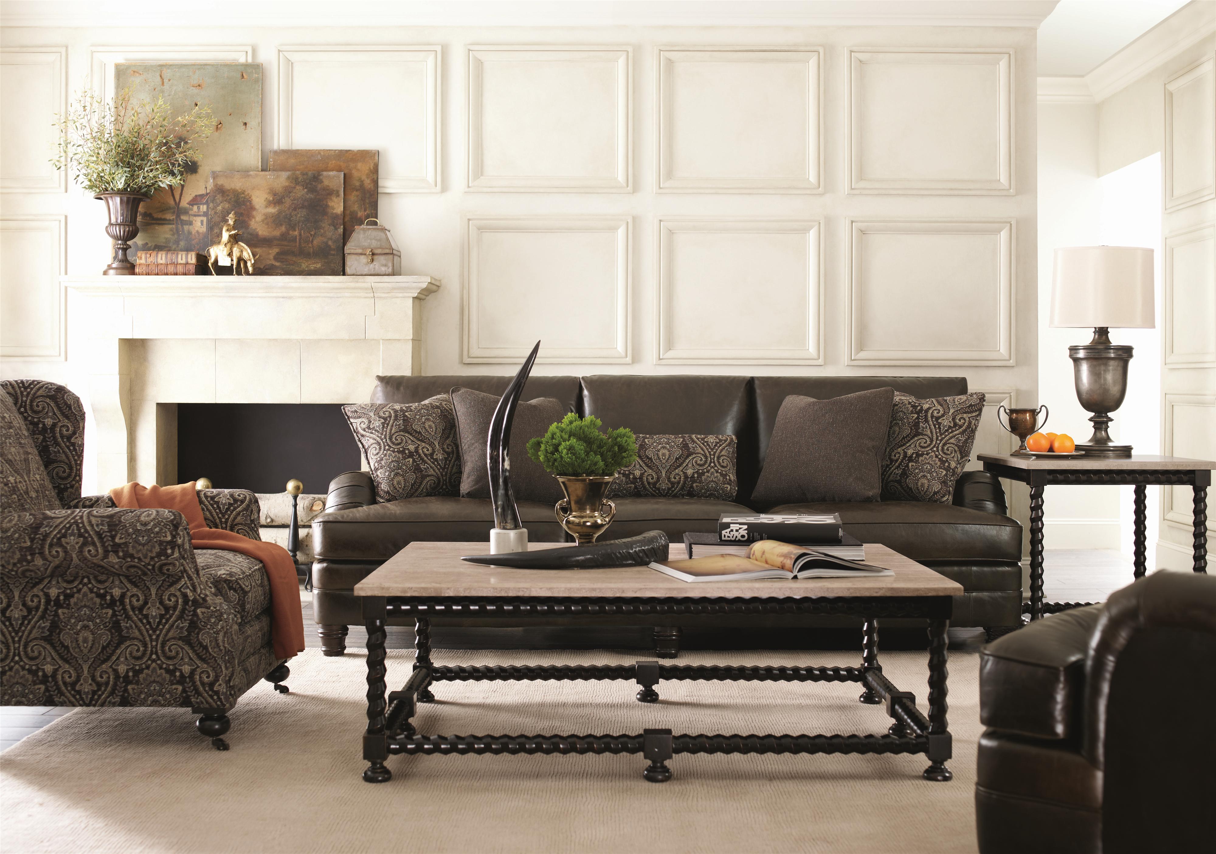 Bernhardt Cordova Cocktail Table with Travertine Stone Top Darvin